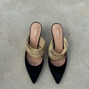 Aquazzura Rendez Vous Suede Pumps with Gold Coil Detail - LIKE NEW